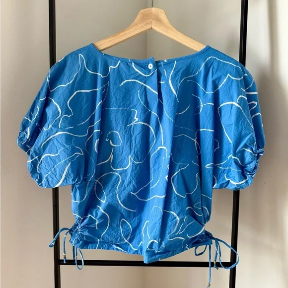 NWOT Madewell Embroidered Poplin Puff-Sleeve Cutout Crop Top, size L - Picture 6 of 6